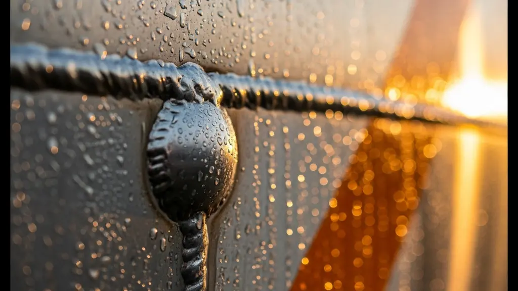 Vue rapprochée de la surface métallique texturée d'une citerne de transport, avec reflets lumineux évoquant le risque industriel lié aux matières dangereuses.