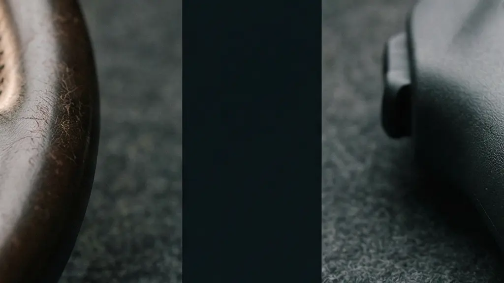 Macrodetail van versleten leer en stiksels van een oud stuur naast een gladde, merkloze laadstekker, als visuele metafoor voor youngtimer versus EV.