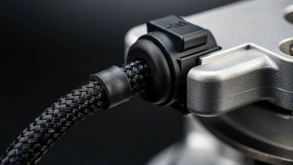 Gros plan macro d’un composant mécanique et d’un capteur discret, illustrant la maintenance prédictive sans texte ni interface.