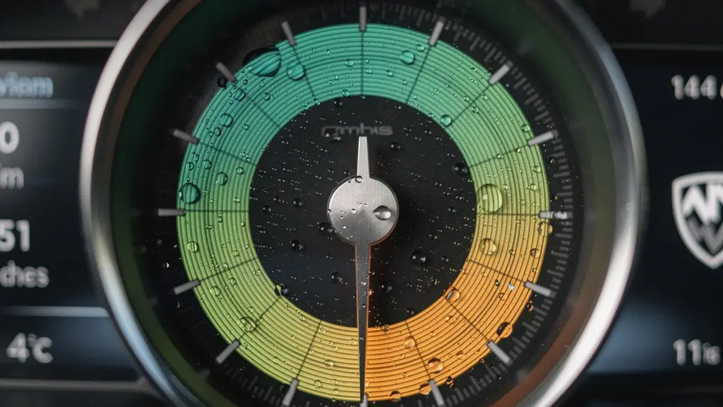 Gros plan macro sur un compteur d'émissions CO2 d'un véhicule hybride, illustrant le seuil critique entre 49g et 51g de CO2 en Belgique