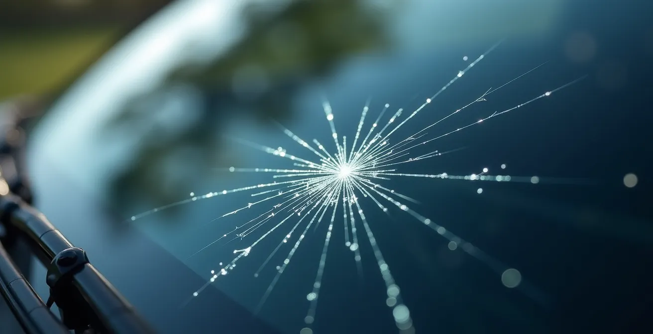 Close-up van moderne auto voorruit met ADAS sensoren