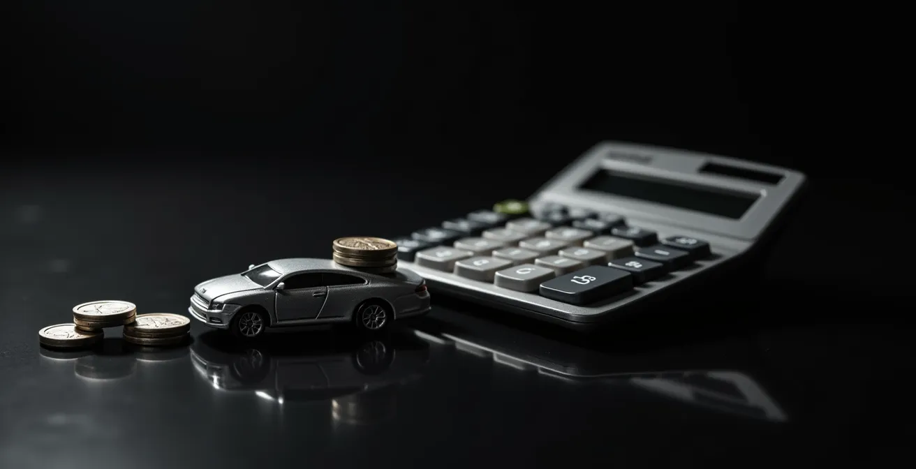 Abstracte visualisatie van financiële berekeningen met auto silhouet