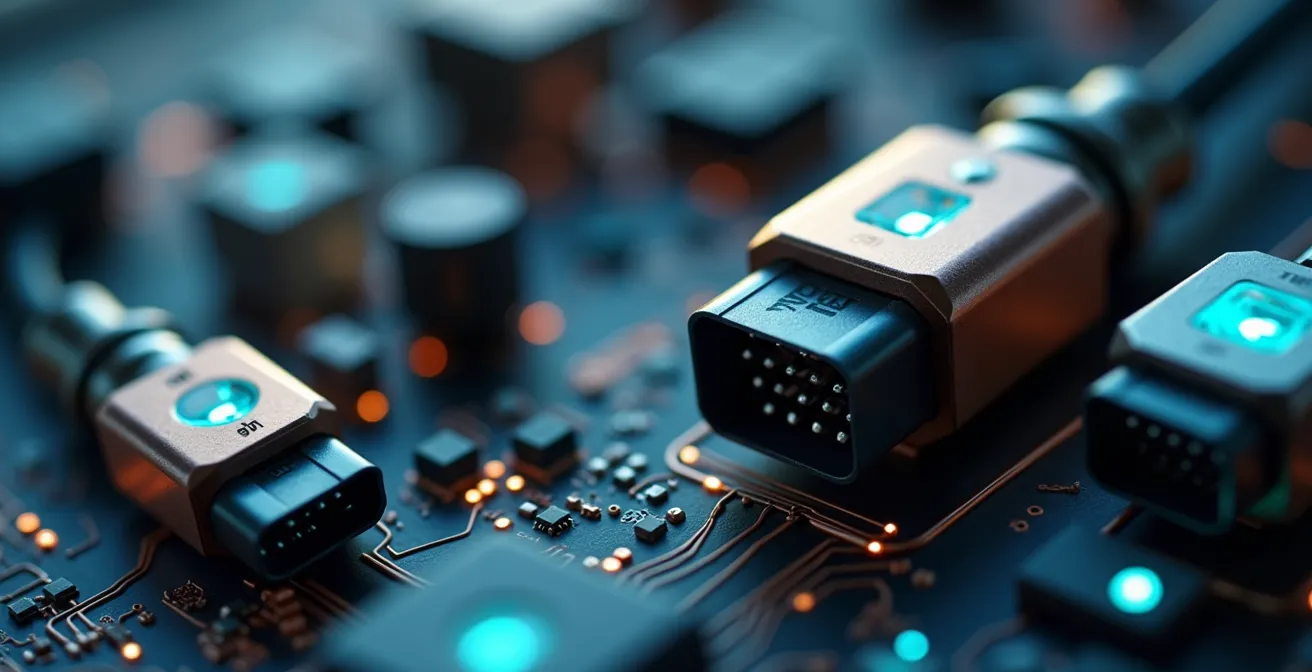 Macro-opname van voertuigsensoren die realtime data verzamelen voor voorspellend onderhoud