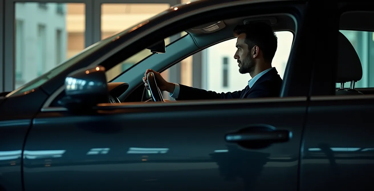 Elegante donkere sedan in professionele beveiligingscontext