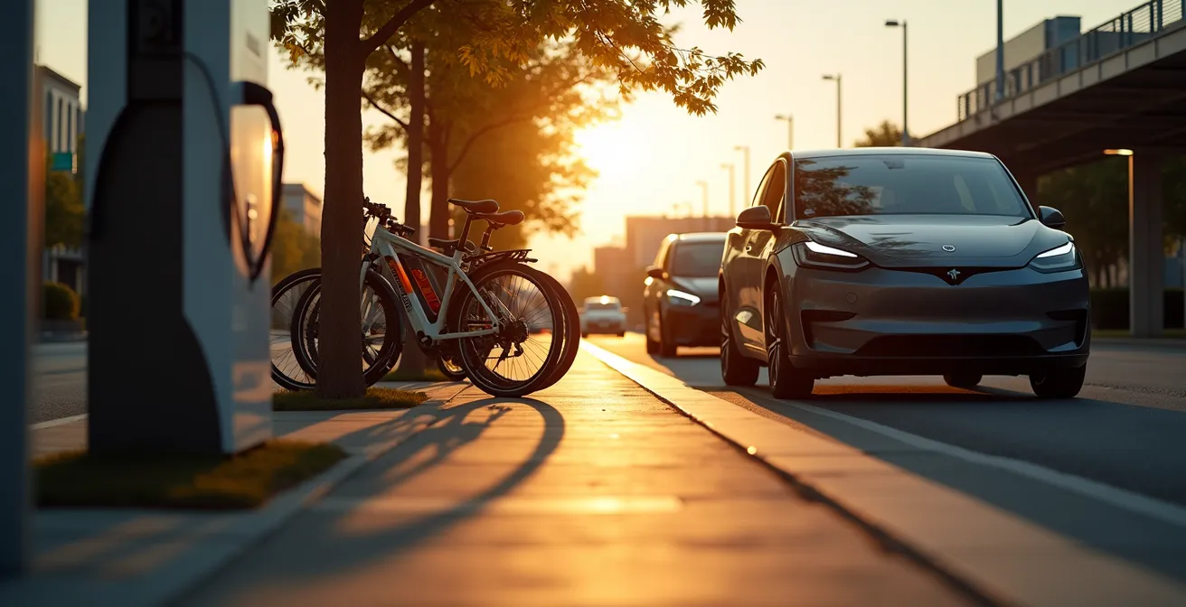 Moderne mobiliteitsopties naast elkaar in stedelijke omgeving