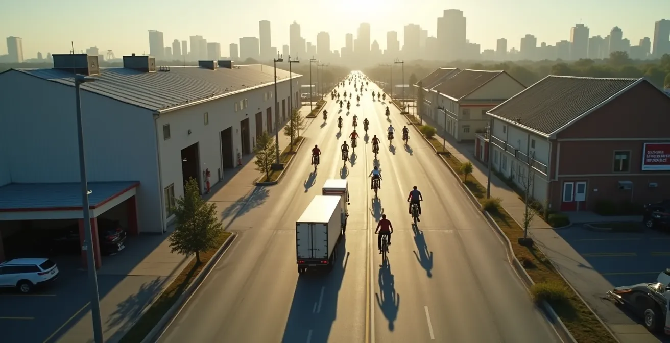 Overzicht stadsdistributie met hub aan stadsrand en vrachtfietsen