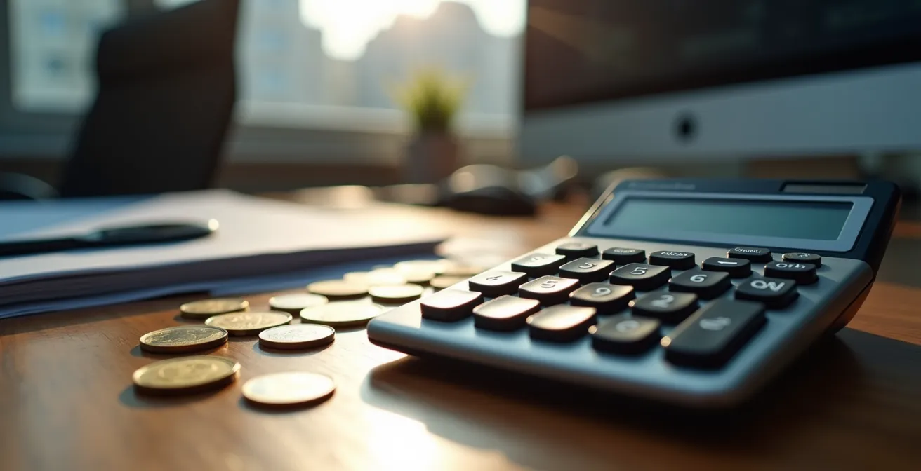 Zakelijke calculator met parkeerkosten berekening op bureau