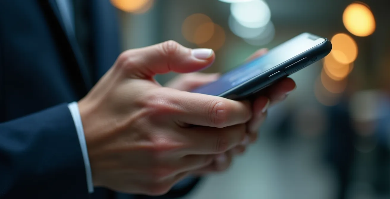 Hand met smartphone toont reserveringsapp voor zakelijke deelauto's