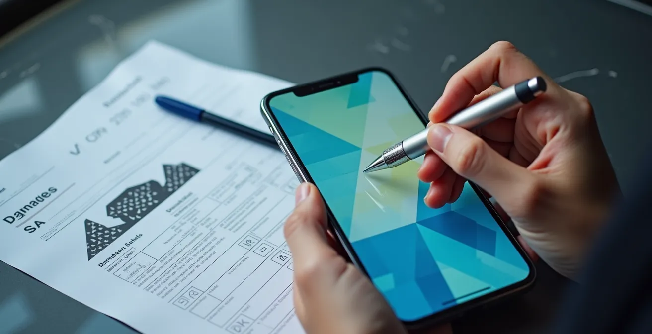 Schadeformulieren en smartphone met SnappCar app voor documentatie