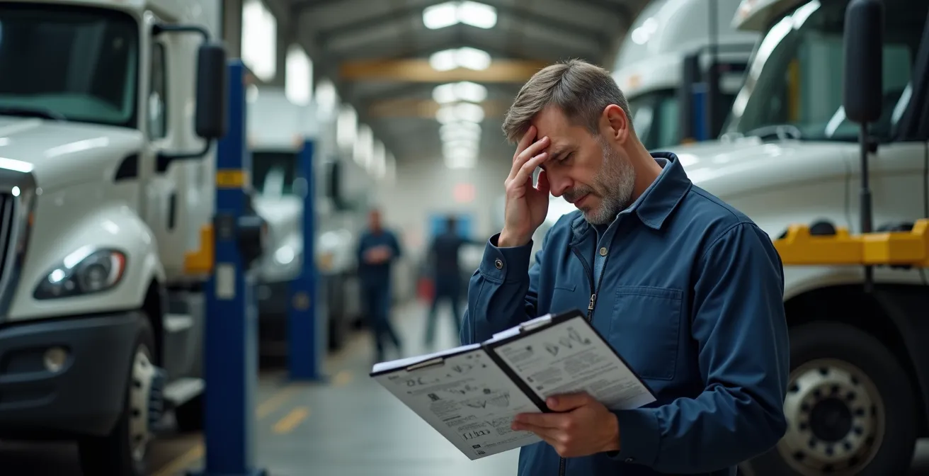 Stilstaande bedrijfswagens in werkplaats symboliseren verborgen downtime kosten