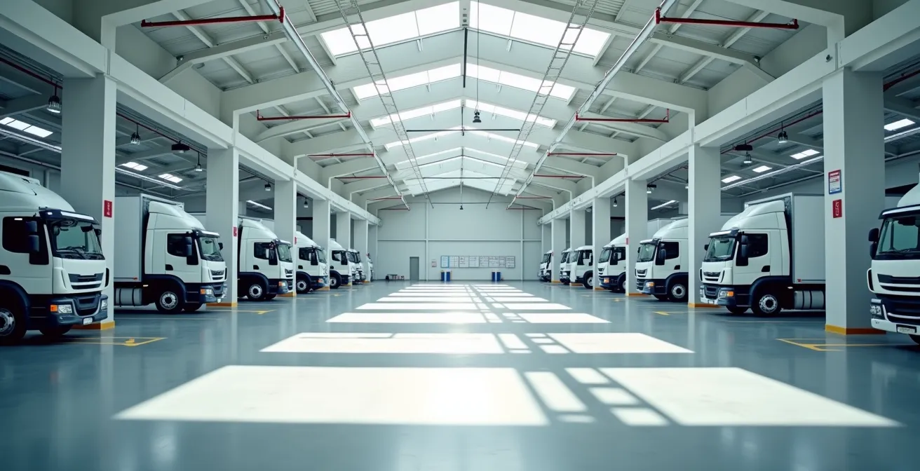 Minimalistische weergave van gecoördineerde vlootplanning zonder gelijktijdige stilstand